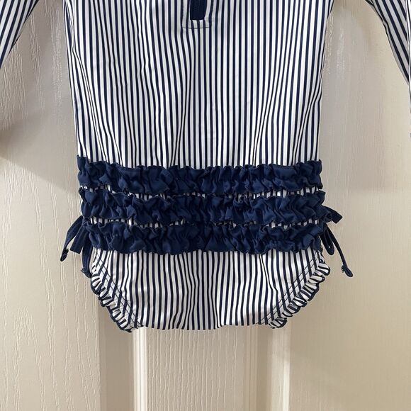 RuffleButts Navy Blue Striped One Piece Rash Guard Swimsuit Size 18-24 Months - Picture 13 of 15